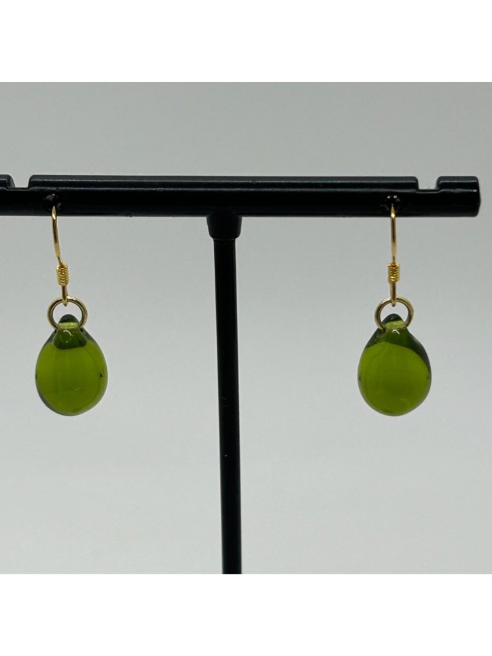 Handmade Green Teardrop Glass Earrings With Sterling Silver Wire Hooks For Women - Picture 9 of 15